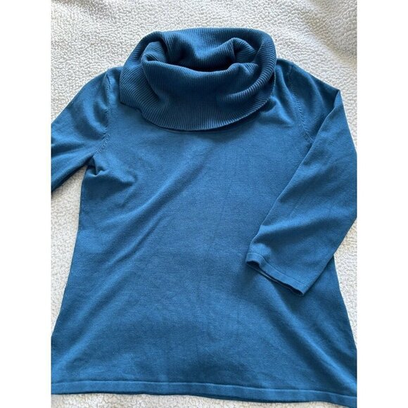 Cable & Gauge Wide Rib Cowl 3/4 Sleeve Knit Sweater Deep Teal Sz S - Picture 4 of 7